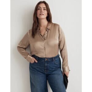 NWT Madewell Enzo Darted Satin Button-Up Shirt Matchstick Women's Size 8